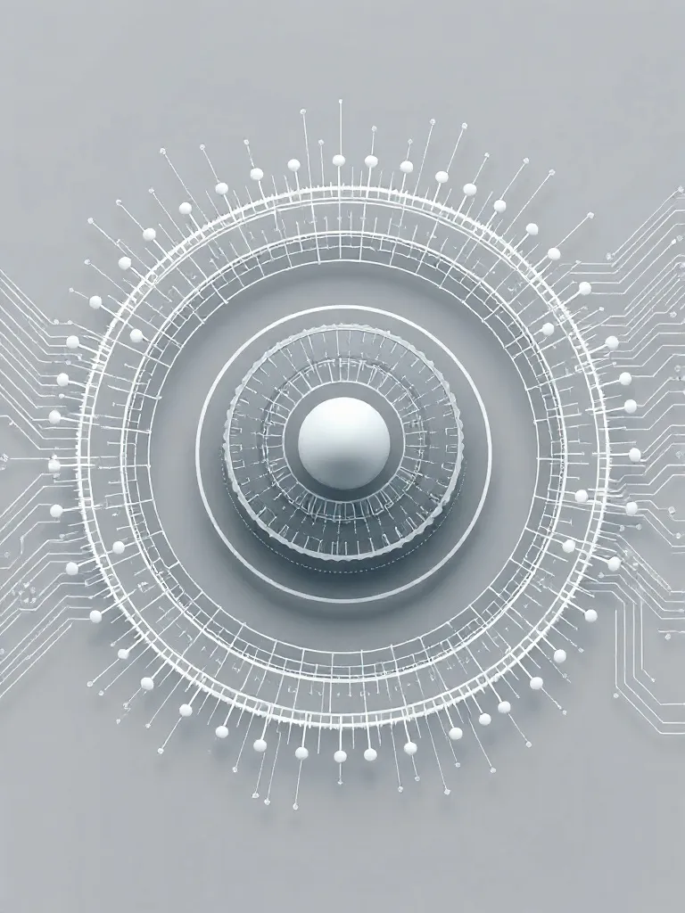 A technical diagram showing layers of data processing, abstr